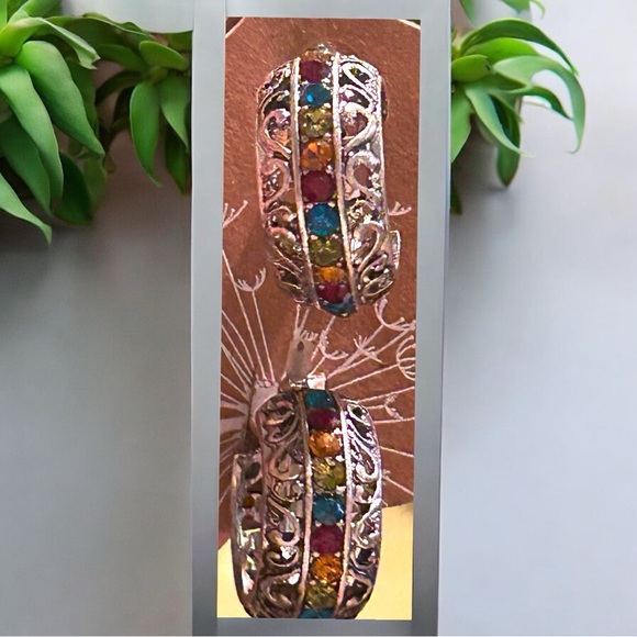 Matching Earrings & Necklace full of Multi-Colored Gems Homemade by Water& Clay - Picture 3 of 5